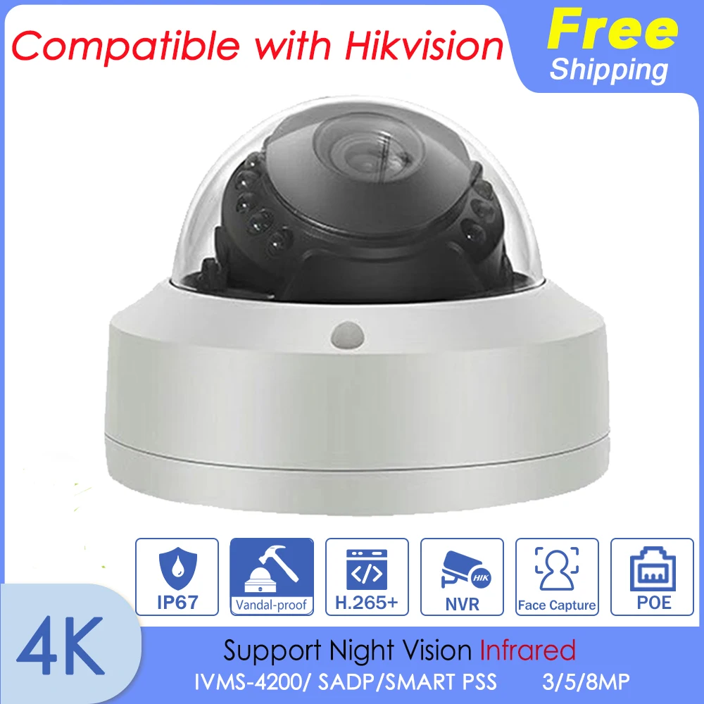 4K 8MP POE IP Camera Compatible with Hikvision Smart IR IMX415 Motion
