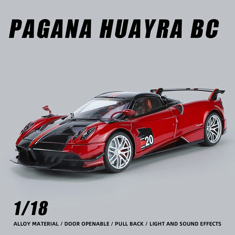 1：18 Pagani Huayra BC Alloy Sports Car Model Diecast Metal Racing Vehicle Sound and Light High Simulation Kid Boy Toy Gift motor