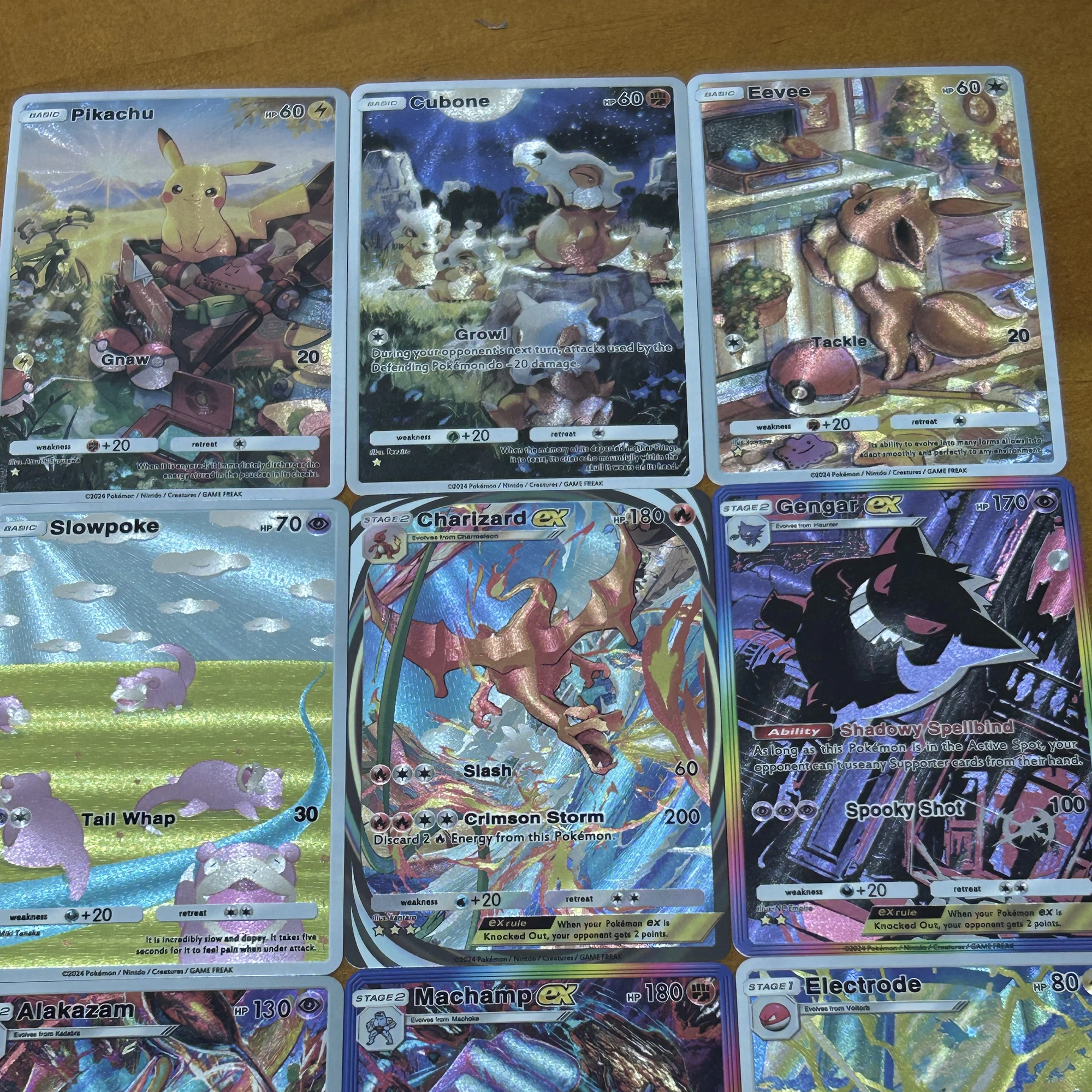 9Pcs/set Ptcg Charizard Eevee Gengar Slowpoke English Version Texture Flash Card Classic Anime Game Collection Cards Gift Toy