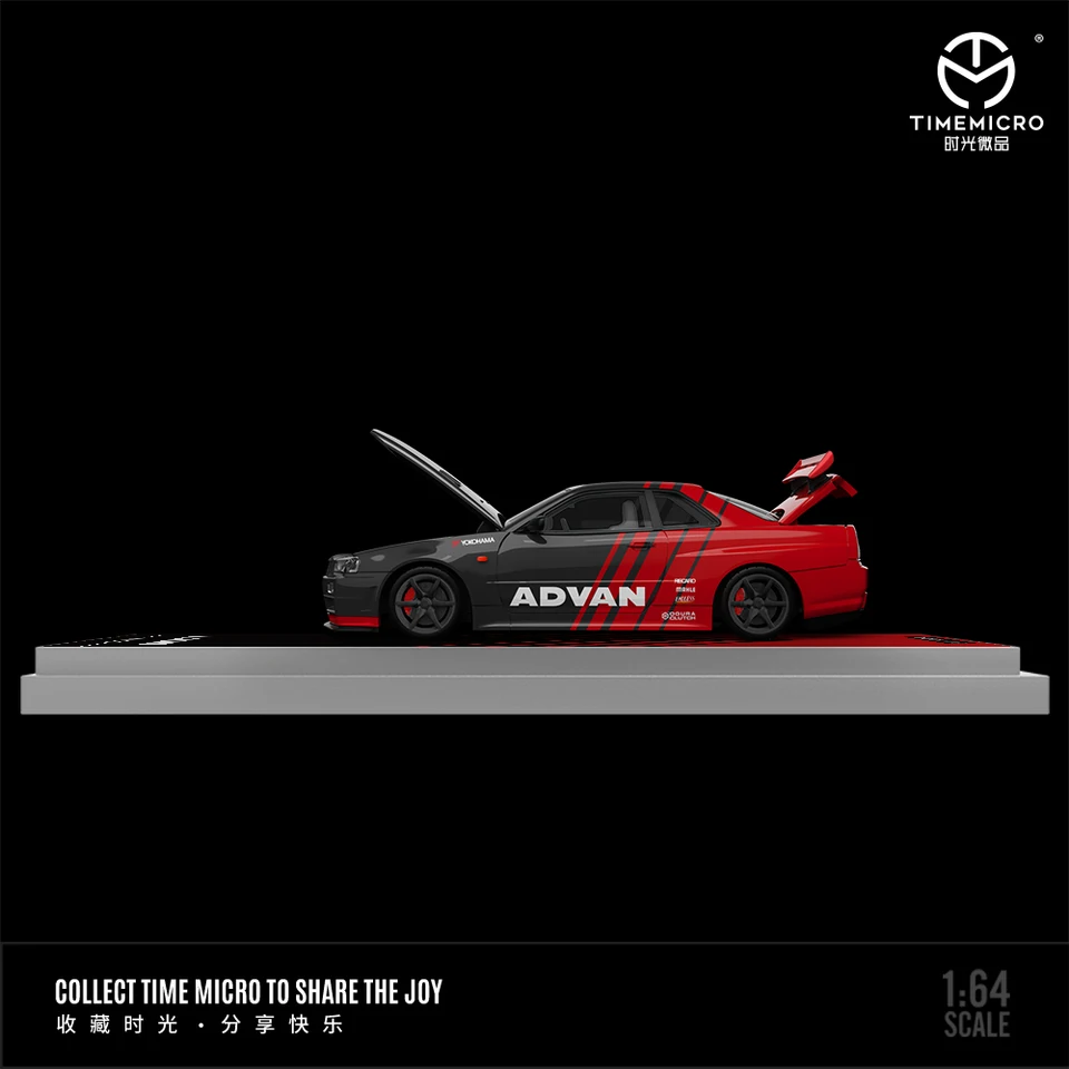 TIME MICRO 1:64 H300+GTR R34 ADVAN Painting Simulation Alloy Car