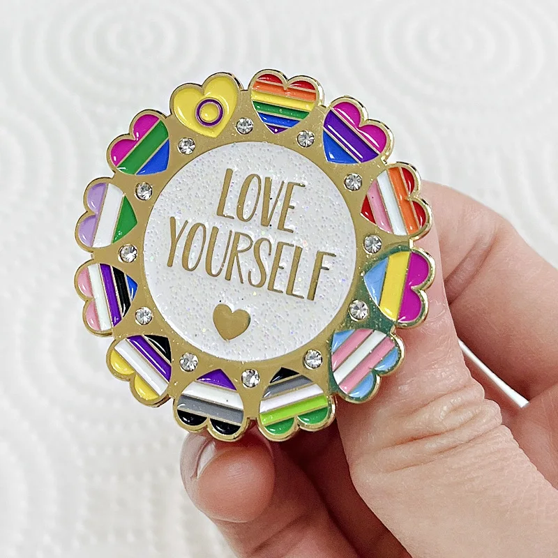 

Love Yourself Hard Enamel Pin Rainbow Pride Metal Badge Lgbt Colorful Heart Brooch for Jewelry Accessory Gifts