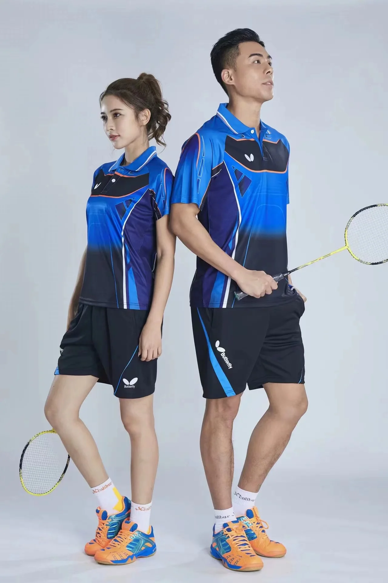 Custom butterfly men's and women's table tennis T-shirt shorts quick drying breathable lapel badminton training clothes