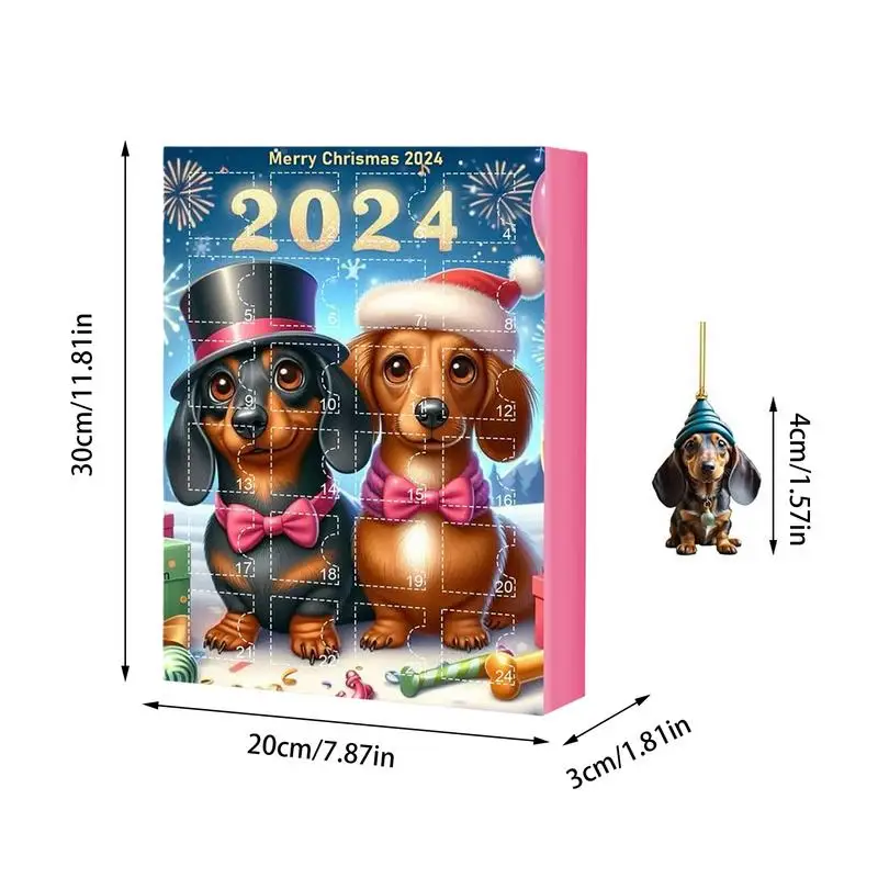 Advent Calendar Dachshunds Christmas Holidays Advent Calendar Collectible Funny Dog Gifts Set 2D Flat Acrylic Pendants