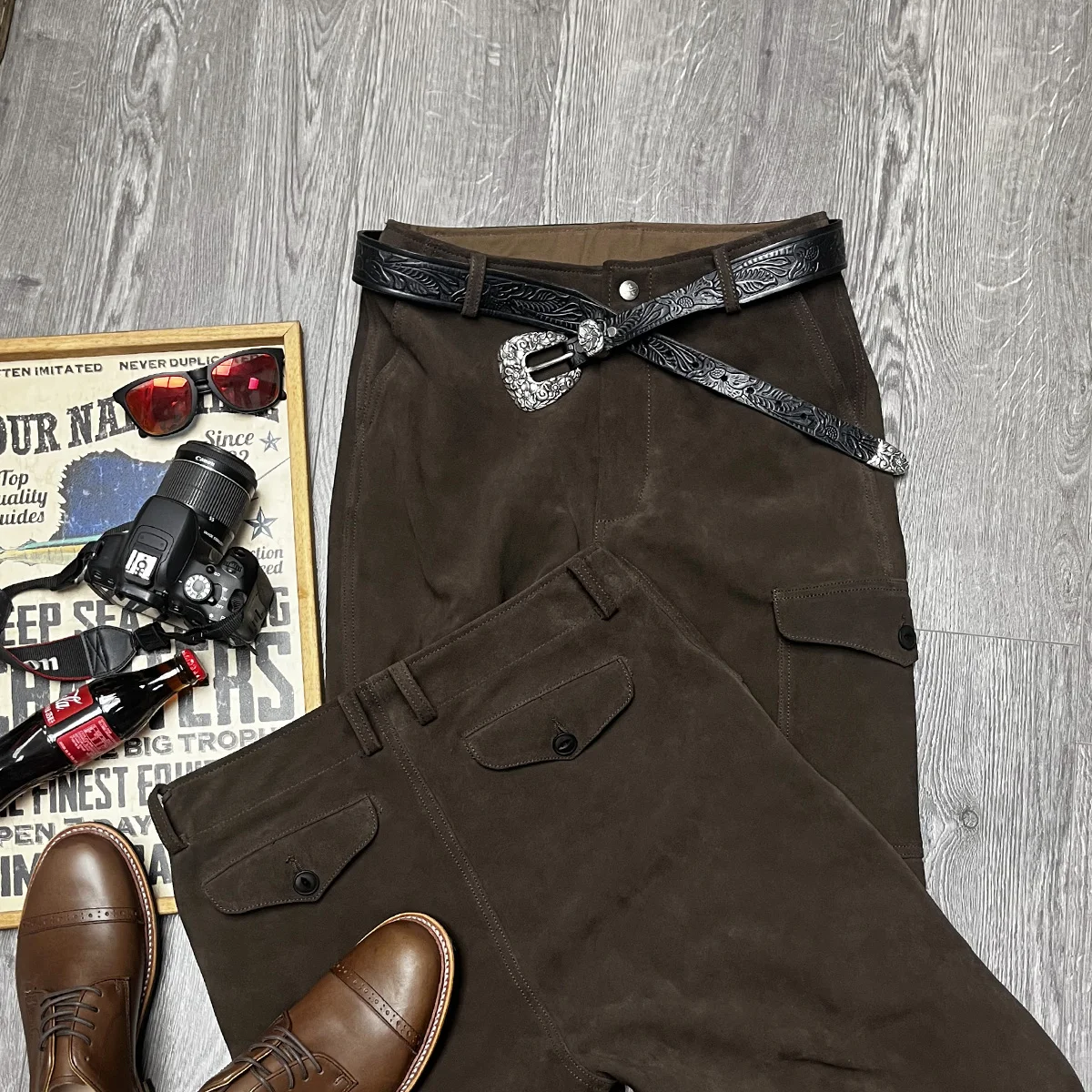 SDP951 RockCanRoll 1.3mm USA Genuine Cow Suede Leather Motorcycle Pants Vintage Heavy Durable Stylish Cowhide Rider Trousers