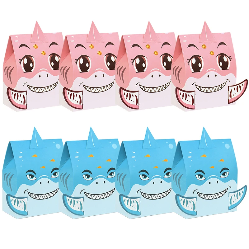 10Pcs Shark Party Candy Box Paper Gift Boxes Bag Under the Sea Shark Theme Baby Shower Favor Kids Birthday Party Decor Supplies