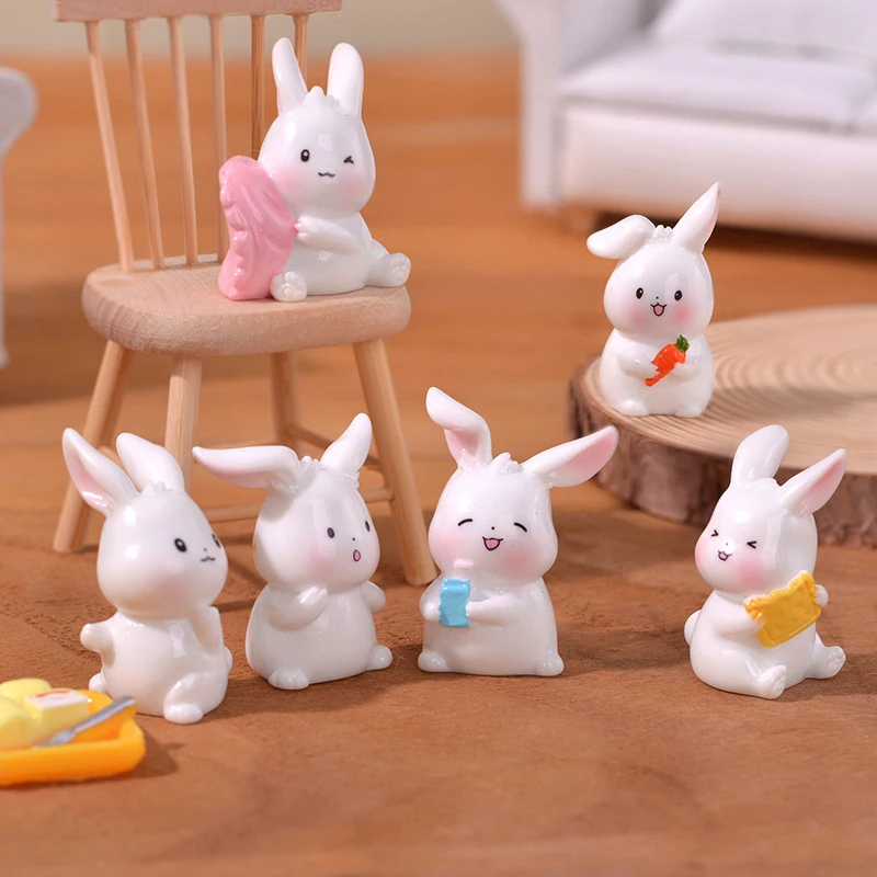 1Pc Mini Carrot Rabbit Ornament Cartoon Bunny Figurine Micro Landscape Decoration Dollhouse Miniature Toy mini dog puppy figurine cartoon animal model resin craft landscape home decor miniature fairy garden cake decoration accessories