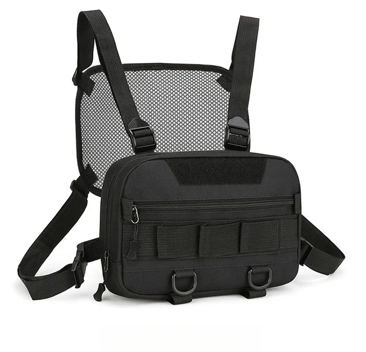 Military enthusiasts wearing vests, charter planes, chest trendy tactical shoulder bags, running hiking backpacks,_voghion.com