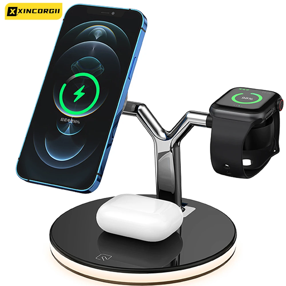 3 In 1 Magnetic Wireless Charger 15w Fast Charging Station For Magnetic  Iphone 12 Pro Max Chargers For Apple Watch Airpods Pro - Wireless Chargers  - AliExpress