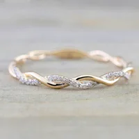 Huitan Simple Stylish Women Thin Rings Fancy Twist Band Shiny Crystal Cubic Zircon Daily Wear Versatile Jewelry Minimalist Gift
