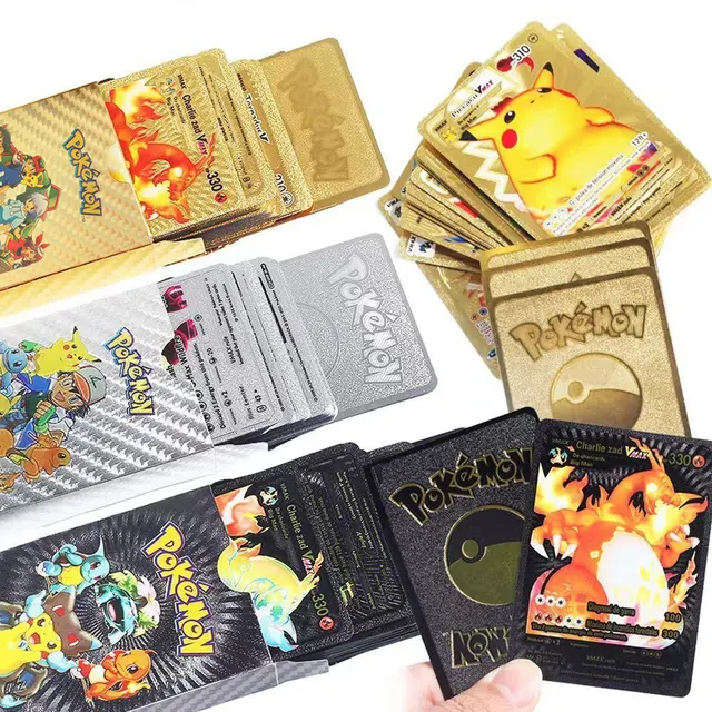 Pokemon Metal Card Pack Vmax Case Mew GX Box Gold Silver Charizard Spanish Set Eevee Letter Black English Pikachu Paper V Mewtwo 1