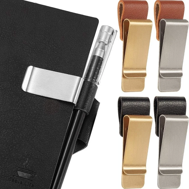 Metal Pen Holder for Notebook,4 Pcs Pen Clip for Notebook Retro Style Pen  Loop Holder Bookmark Pen Holder Clip PU Leather Pen Holder Pen Sleeve with