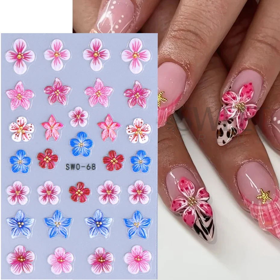 3D Wings Designs Nail Art Stickers Embossed Butterfly Lily Petals Nail Decals DIY Self Adhesive Sliders Manicure Decoration Tips