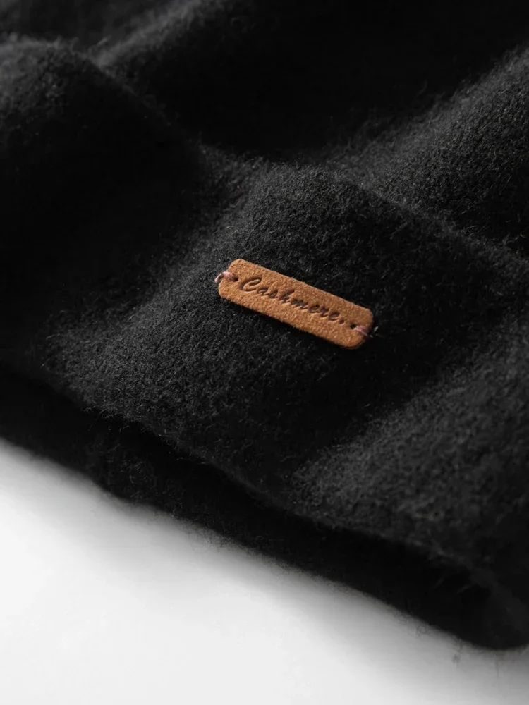 100% Cashmere 2-Layers Beanies Solid Knit Caps Unisex Hat Casual Men New Year Special Price Basic Soft Women Warm Hair Bonnet 6