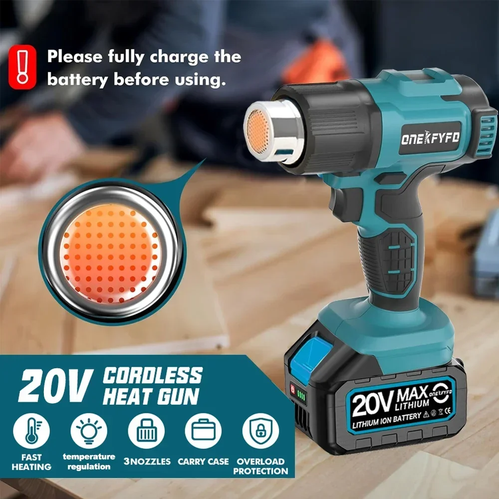Cordless Heat Gun 540℃ Temperature Adjustment LED Display 4 Gear Wind Speed Handheld Electric Hot Air Gun for Makita 18V Battery 5
