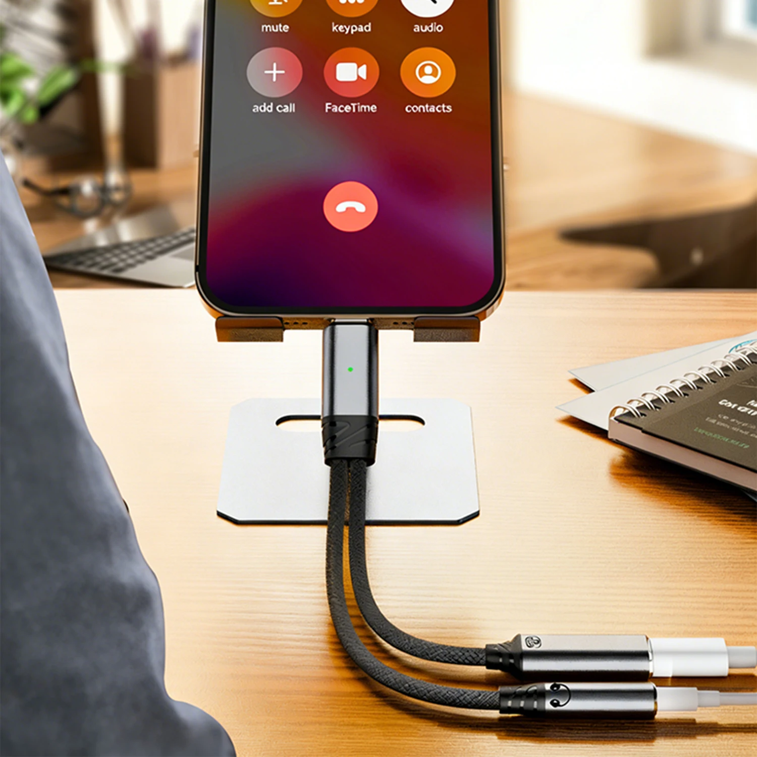 USB C to 3.5mm 2 in 1 헤드폰 충전 어댑터, 100W PD 충전, 타입 C Aux 오디오 잭, 라인 컨트롤 및 통화 지원, 그레이