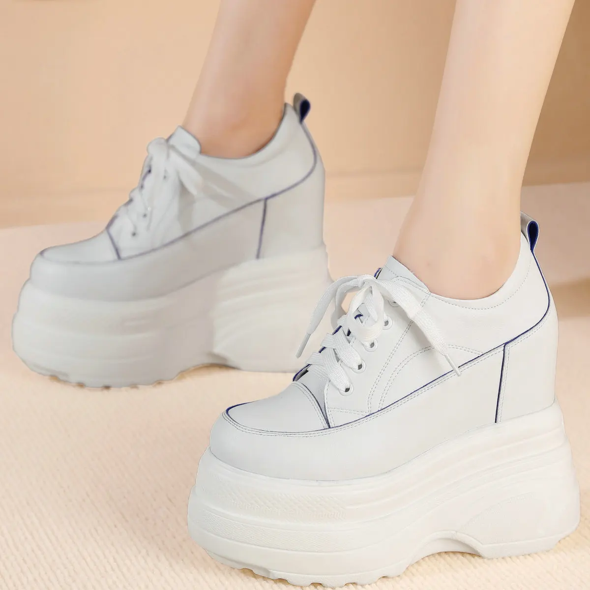 

Pumps Shoes Plus Size Women Lace Up Genuine Leather Super High Heels Ankle Boots Female Big Size Fashion Sneakers Casual Shoes