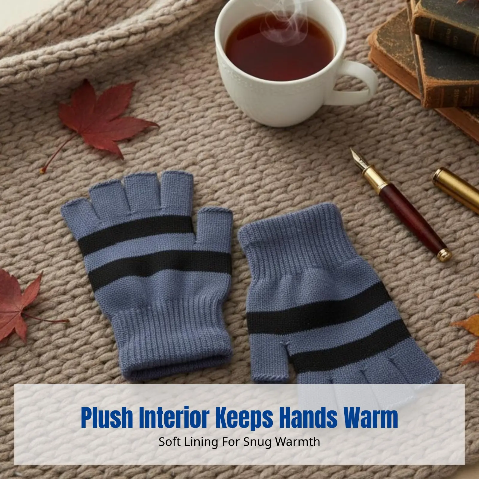 가을 겨울 니트 핑거리스 장갑, 양털 안감, 남녀공용 스트라이프, 따뜻한 반손가락 장갑, 학생 야외 활동, 글쓰기, 사이클링, 운전용
