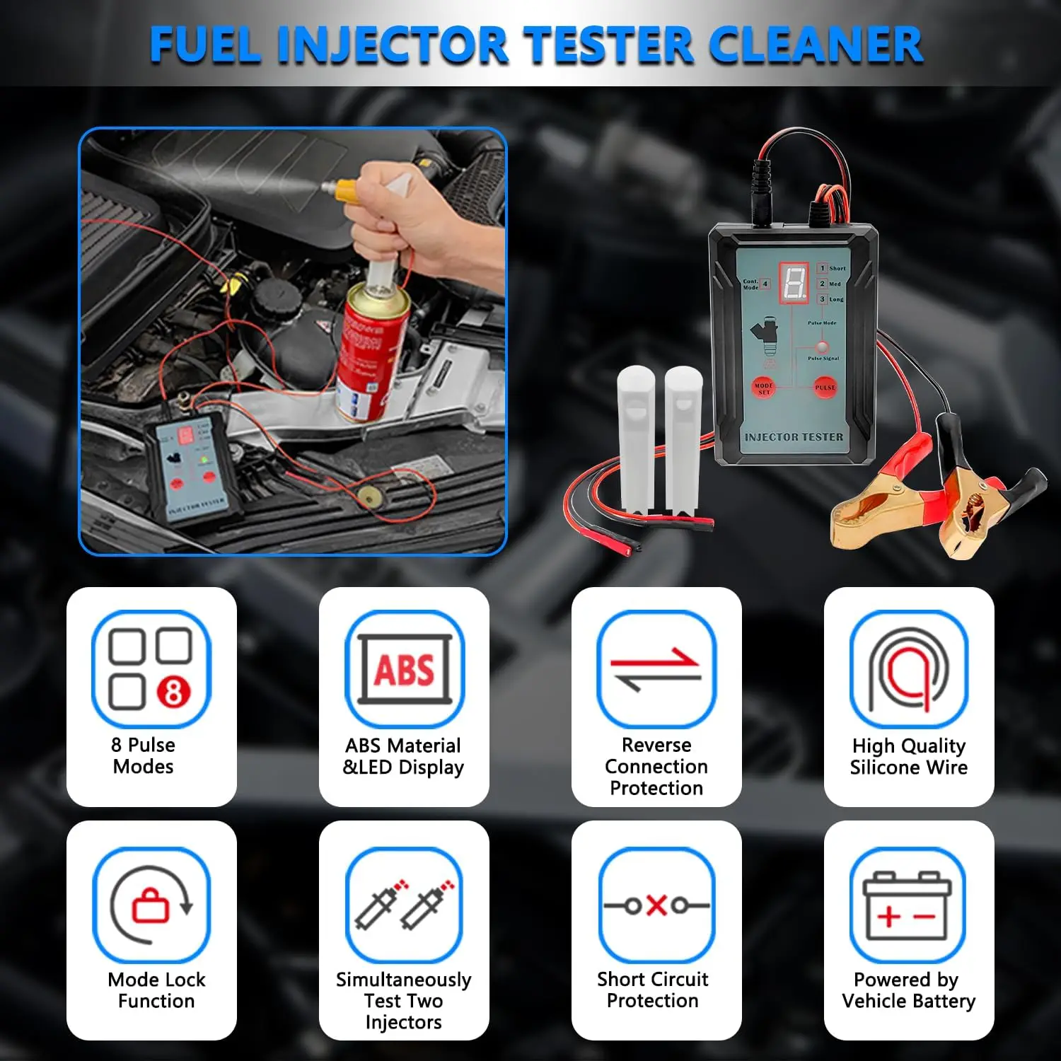 fuel injector cleaner fuel injector removal tool tester and adapter for diagnosis cleaning of injectors DIY cleaning tool kits switchable short circuit protection