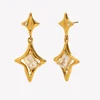 E.B.belle Stainless Steel PVD Plated Shiny Clear Zircon Star Charm Earrings Party Wedding Women Ear Jewelry Accessories