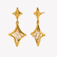 E.B.belle Stainless Steel PVD Plated Shiny Clear Zircon Star Charm Earrings Party Wedding Women Ear Jewelry Accessories