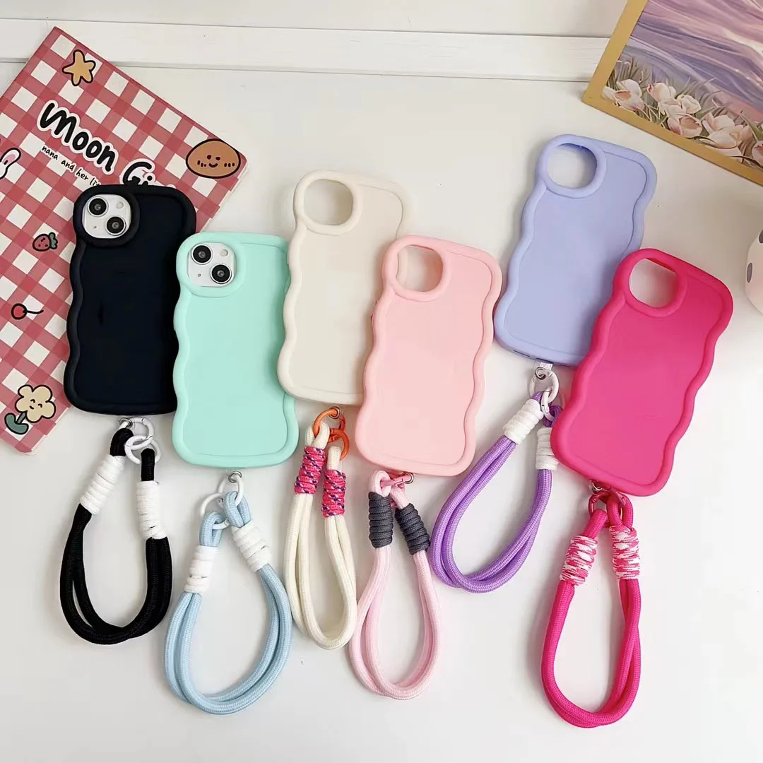 Cute Pure Color Hand Strap Silicone Shockproof Phone Case