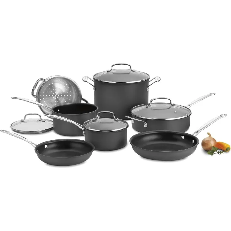 

11-Piece Cookware Set, Black, Chef's Classic Nonstick Hard Anodized, 66-11