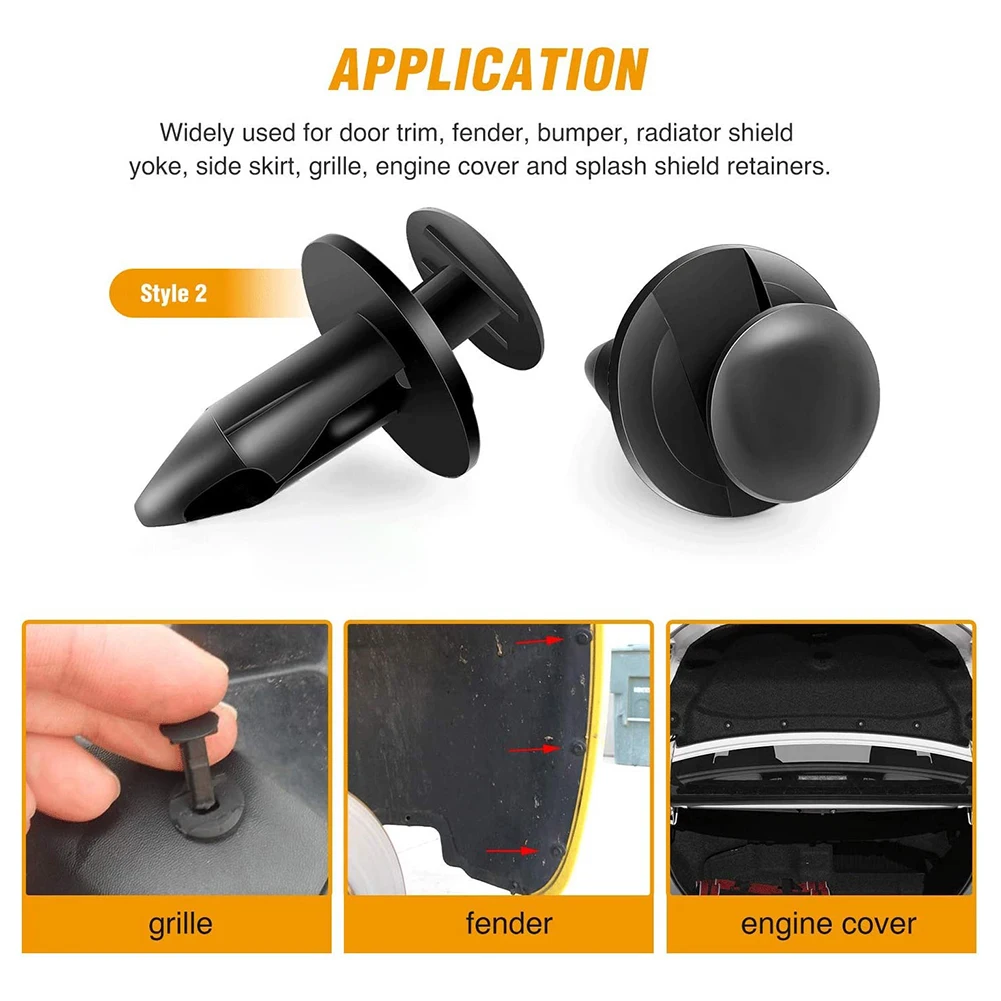 Hood Fender Push Rivets Black Bumper Clip Retainer Screw Plastic Door Panel Fender Liner Retainer Clip Auto Bumper Fender Buckle