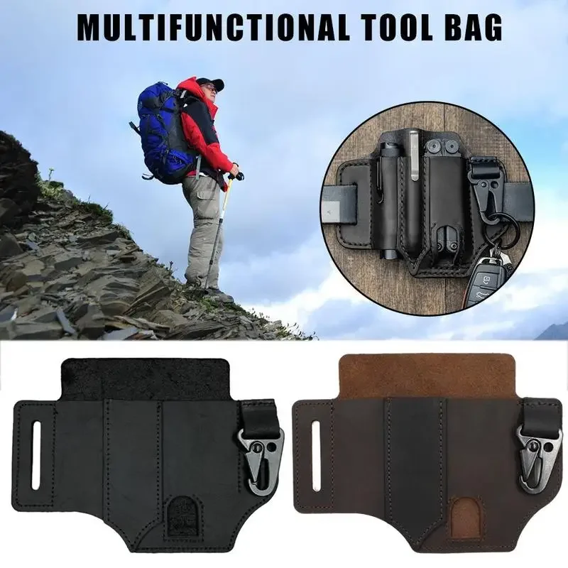 Více účelové nářadí sheath pro pás kůže sheath pro muž EDC kapsa organizátor nářadí pouch s pero držák šifrovací klíč fob pouch