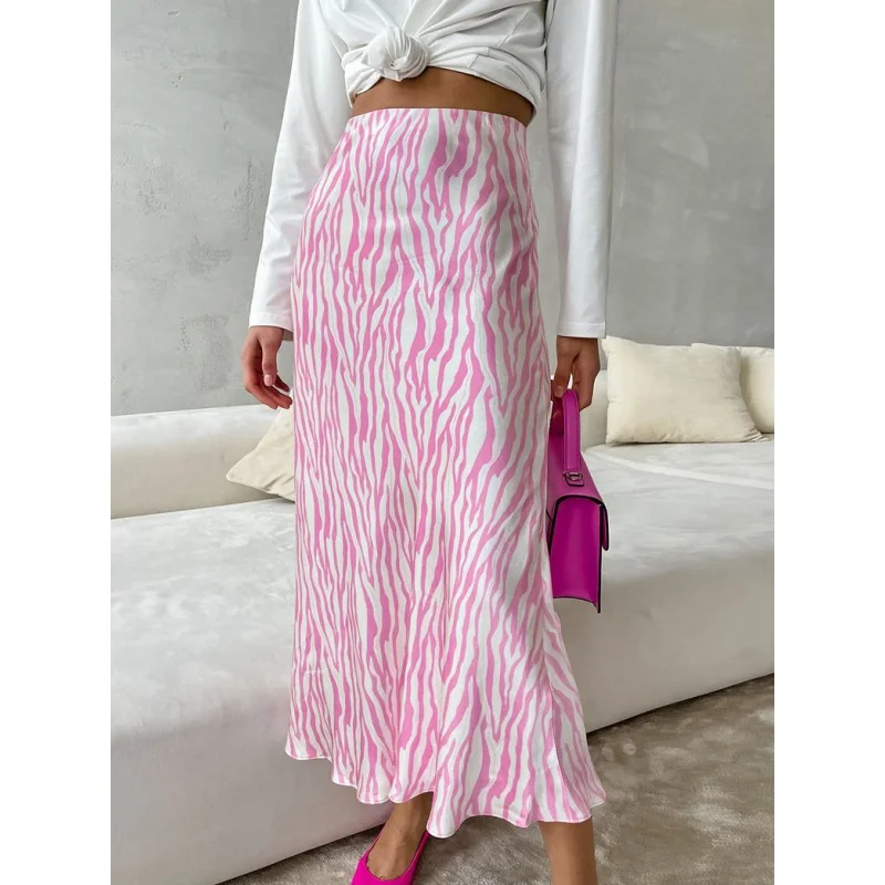 French Style Design Contrast Color Zebra Pattern High Waist Skirt Women's Summer Niche Sheath Long Skirt Fishtail Skirt Yy18 fall women s jeans vintage pants 3d print peacock floral pattern casual loose pants large size high waist comfortable jeans