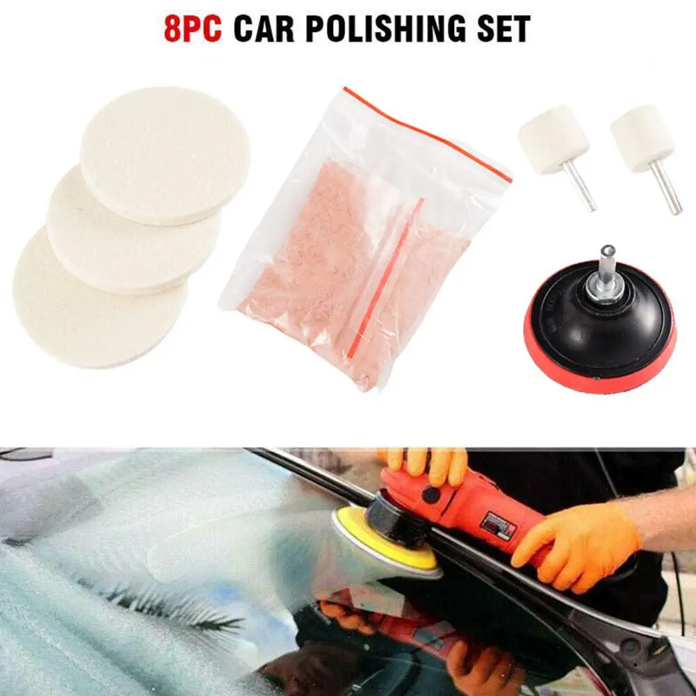 цена 8pcs Set 4 OZ Cerium Oxide Powder Car Glass Polishing Pad Kit Felt Car Windscreen Glass Scratch Remover Polishing Buffing Pads