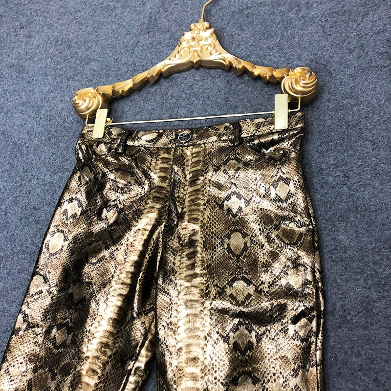 Sexy Gold Snake Metallic Stretch Leather Pants Men Fashion New Nightclub PU Trousers Mens Party Prom Stage Singer Clothing