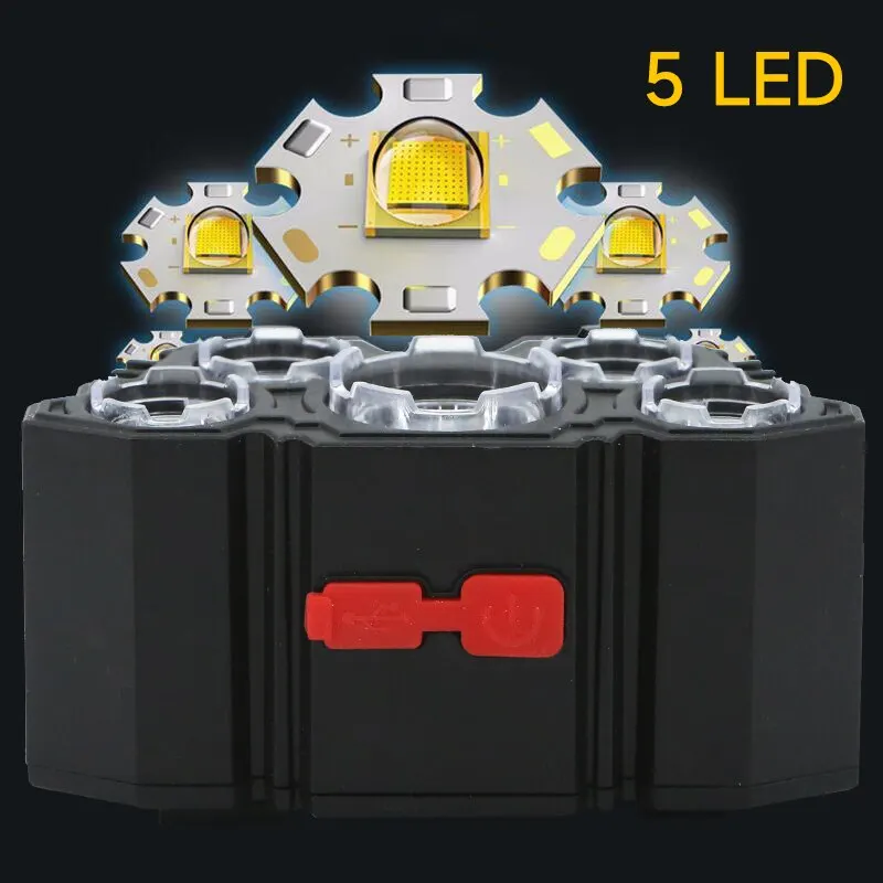 5 LED Flashlight Rechargeable with Built in 18650 Battery Strong Light Camping Adventure Fishing Head Light Headlamp image_2