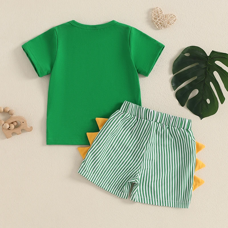 Dino Tee & Striped Shorts Set 4