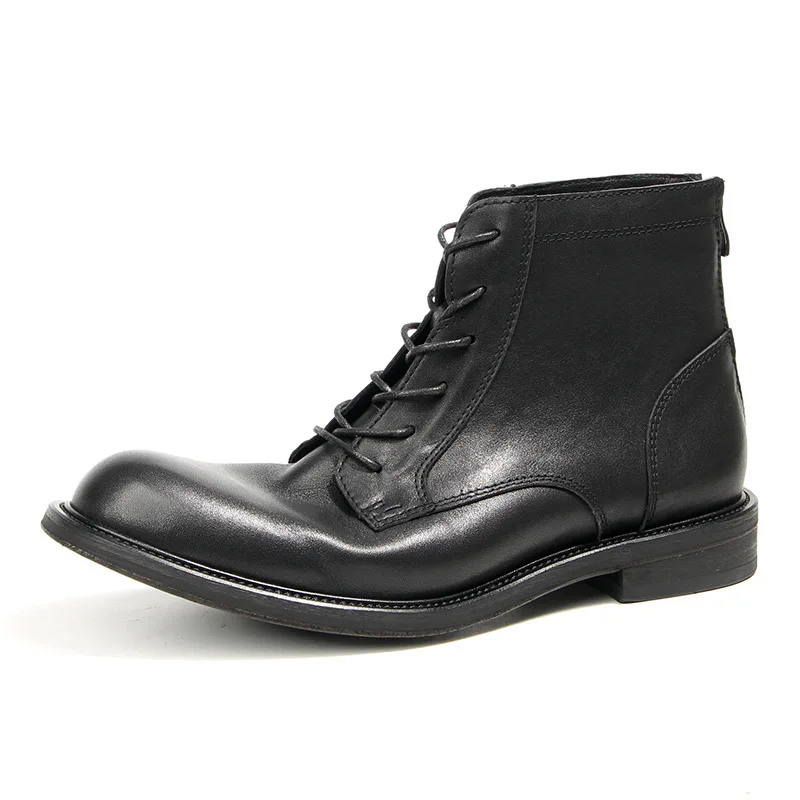 

Retro Soft Leather Mens Ankle Business Boots Luxury Quality Brand Handmade British Style Elegant Black Genuine Leather Man Shoes