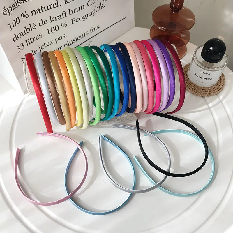 High-End Solid Color Simple Girls Headband New Satin Rainbow-Colored Thin Hairband Colorful Fabric Headband DIY Hair Accessories rainbow adjustable bag straps nylon colored bag belts hanger handbag accessories for women decorative o bag handle ornament