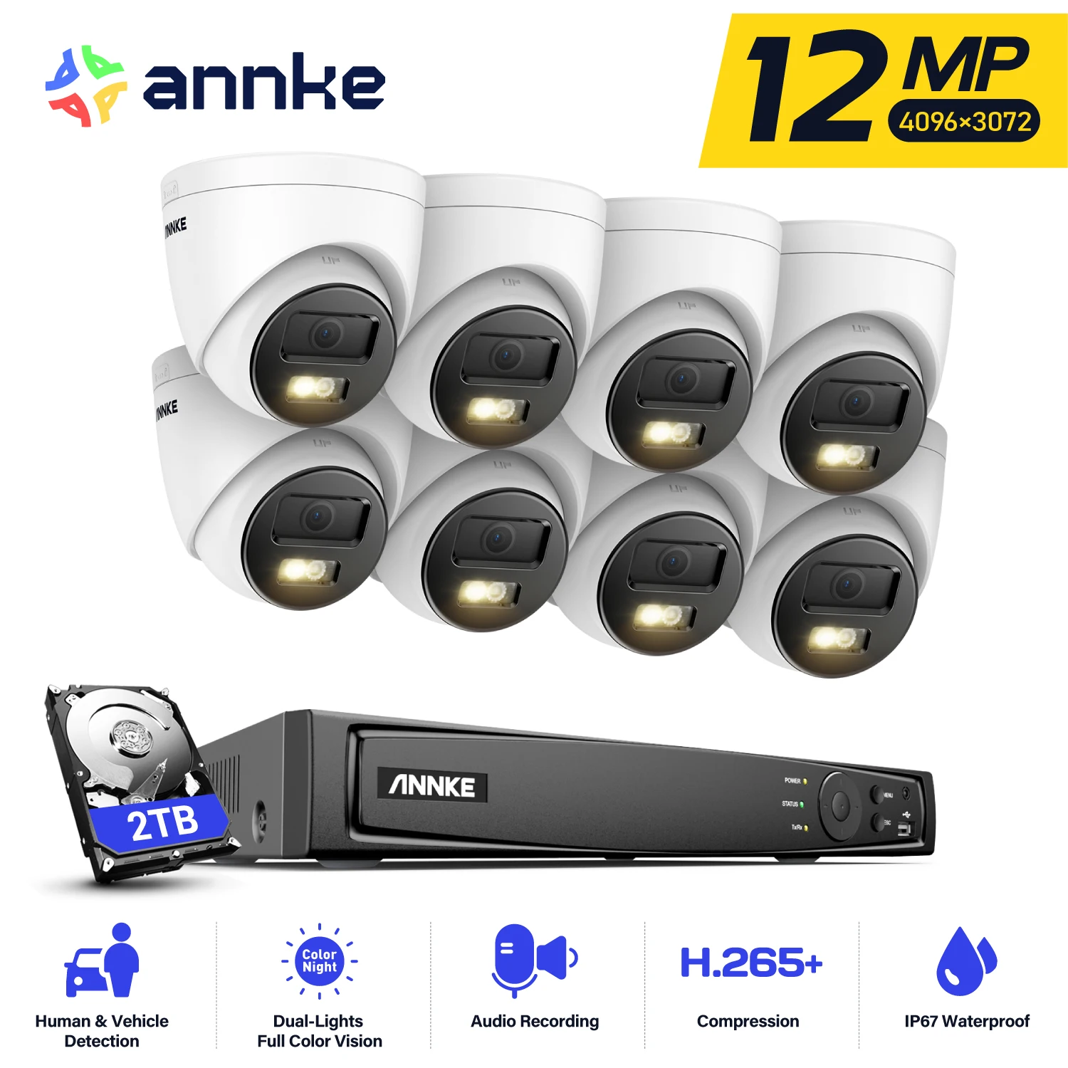 ANNKE 12MP Surveillance Camera Smart Dual Light Security Protection H.265+ 16CH NVR Surveillance Camera for Home Indoor/Outdoor