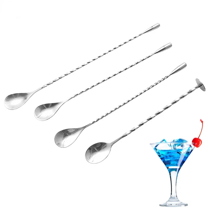 20/30/40cm Stainless Steel Stir Bar Spoon Mixing Ounces Cocktail Spoon Spiral Pattern Bartender Tools Teadrop Bar Tool Cocktail Spoon Cocktail Stir Sticks