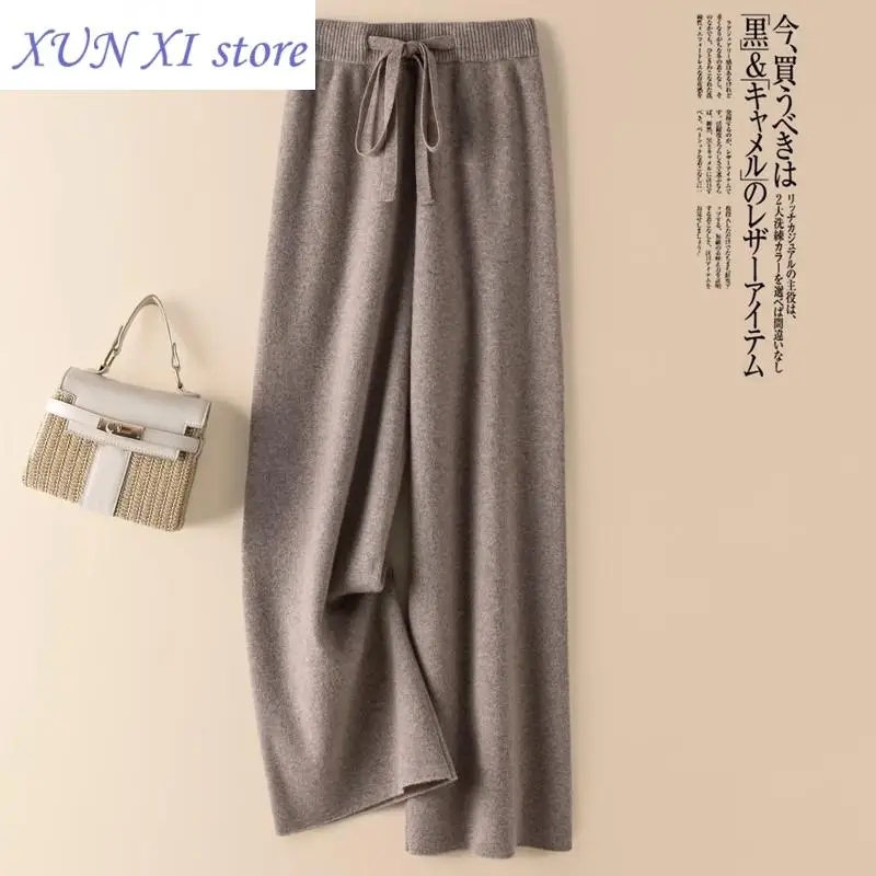 New Knitted Wide-leg Pants for Women in Autumn Winter Thickened High-waisted White Straight Casual Floor-length Pants y2k pants