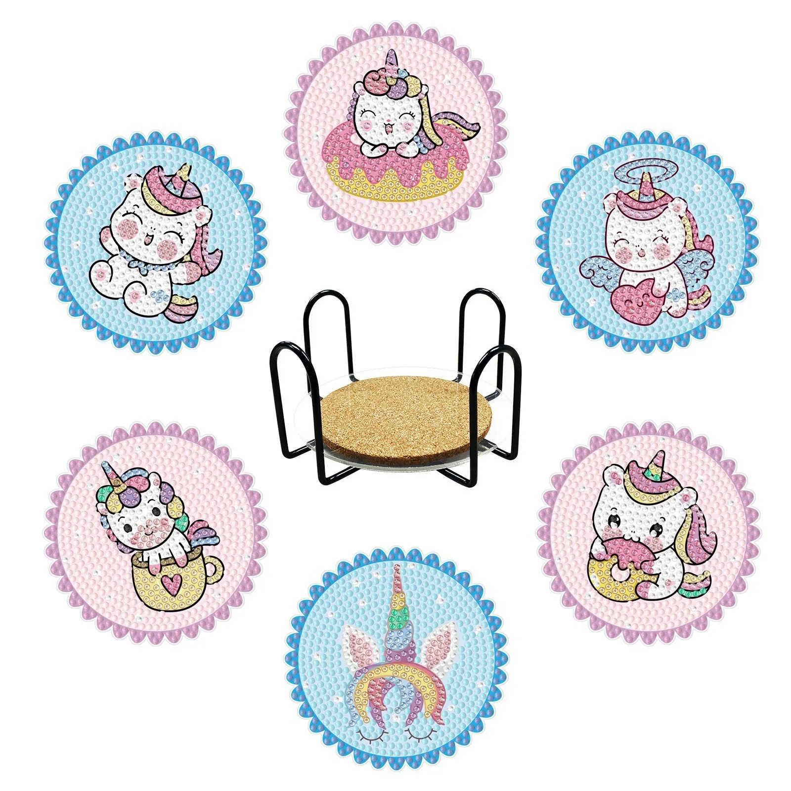 

GATYZTORY 6pcs/Sets Diamond Painting Coasters With Holder Diy Coasters Unicorn Coaster Kits For Beginners Diamond Art Coasters