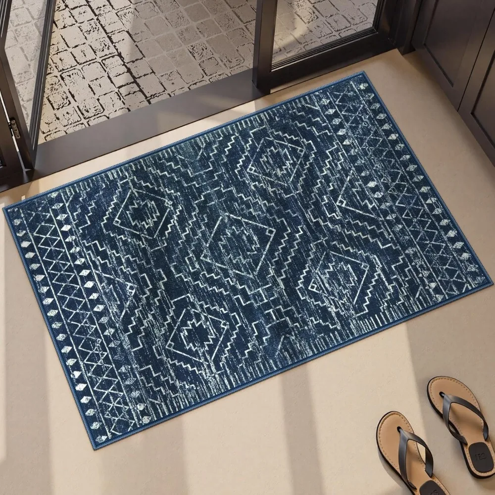 Moroccan Bathroom Rug,Washable 2x3 Small Bath Mat, Boho Tribal Soft Kitchen Sink Mat, Non-Slip Geometric Entry Way Rug, Low-Pil