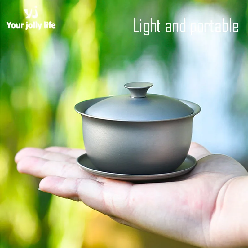 150ml Large Capacity Pure Titanium Gaiwan,Single Layer,Antibacterial Preservation,Portable Outdoor Camping Travel Tea Bowl