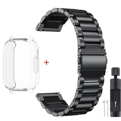 Luxury TPU Case with Stainless Steel Strap for Smart Watch - Soft Protective Cover with Premium Metal Watchband Correa (Black Tr)