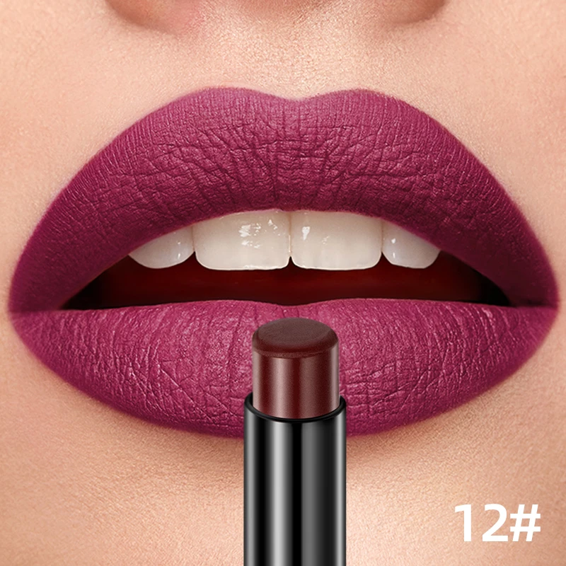 thumbnail image 1 of Lápiz labial mate aterciopelado de 12 colores QIBEST, lápiz labial duradero, lápiz labial color nude, lápiz delineador de labios marrón rojizo, maquillaje, 1 of 5