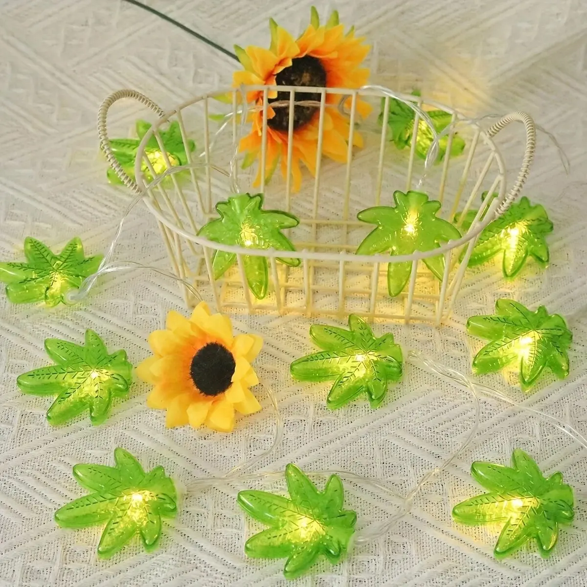 1PC 녹색 단풍잎 LED 스트링 라이트, 배터리 구동 요정 조명, 실내/실외 캠핑, 울타리, 마당, 잔디밭 장식 조명