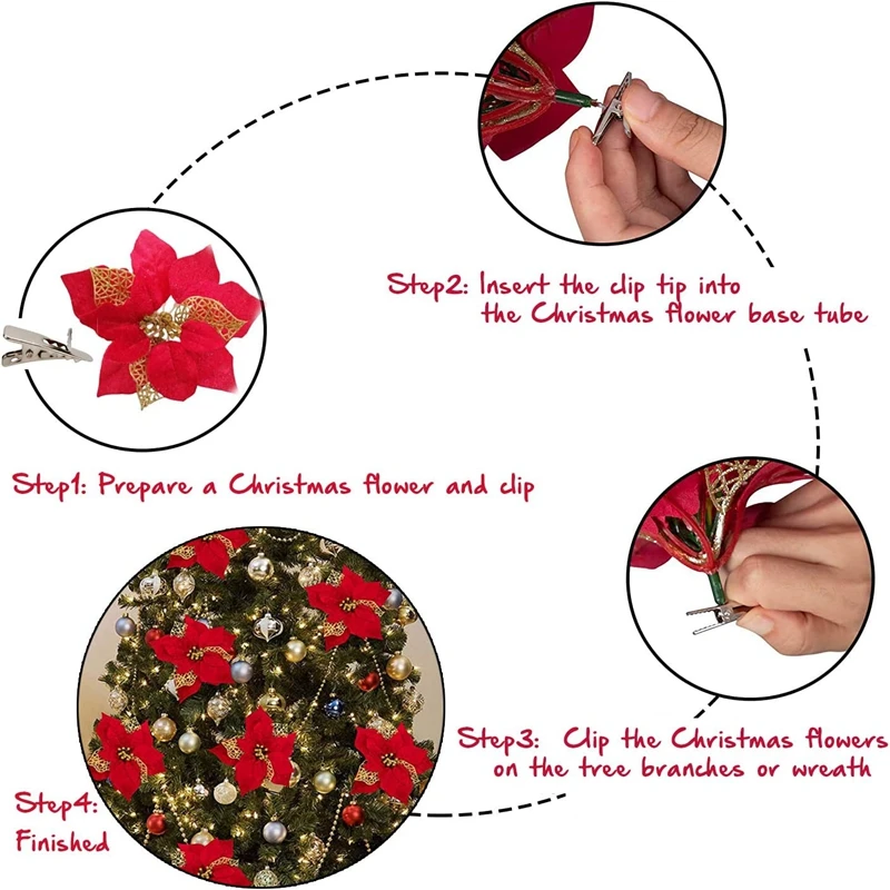 Mini Metal Clips For Christmas Flowers Christmas Tree Flower Ornament Fixed Clip Xmas Noel Wreath/Garland Decorations 20/50Pcs