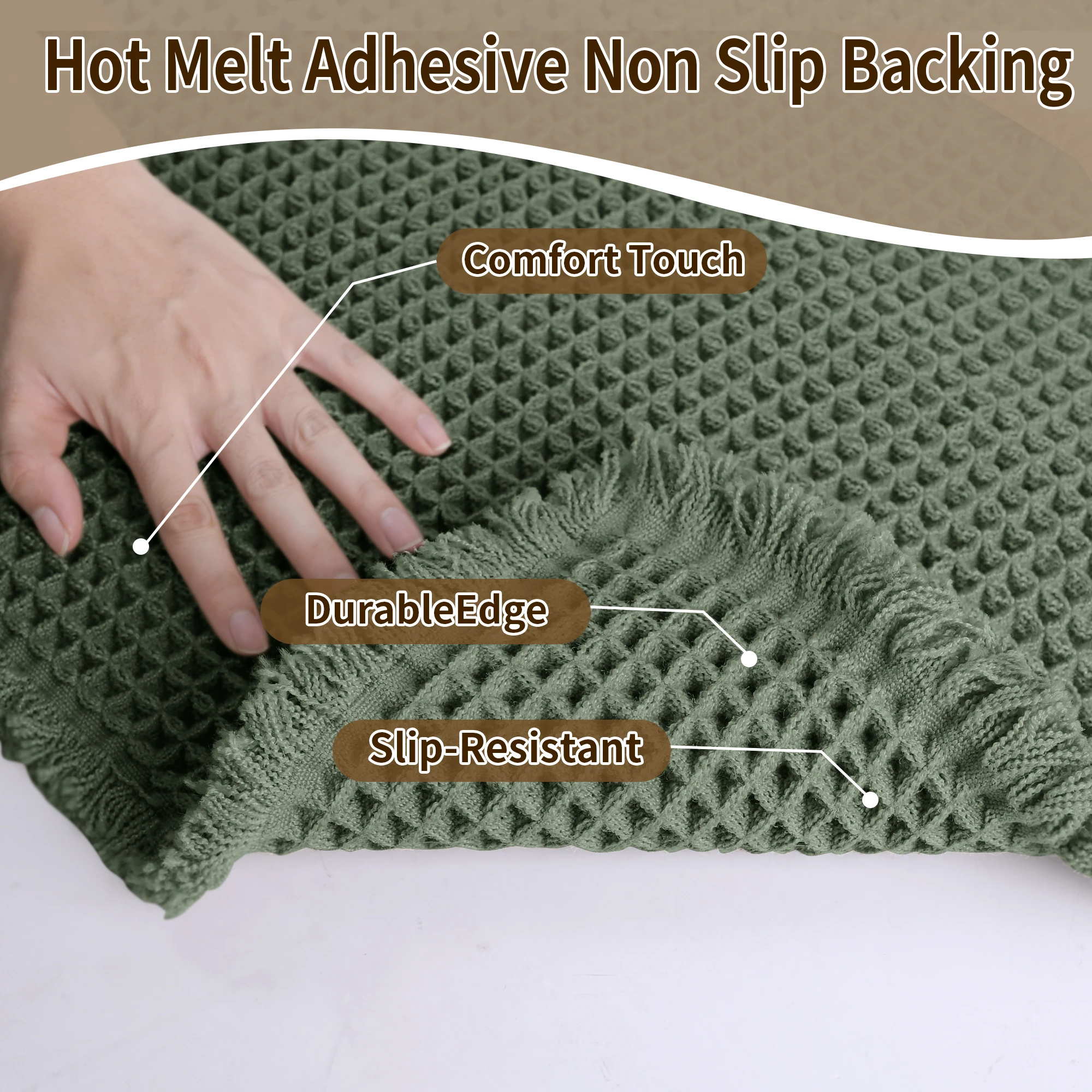 Boho waffle bath mat with super absorbent, non-slip design in a neutral tone.