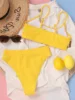Sexy Solid Yellow Bikini 2024 Mujer High Cut Pleate Women's Swimsuit Separate Beach Bathing Suit High Waist Swimwear Biquini New 3