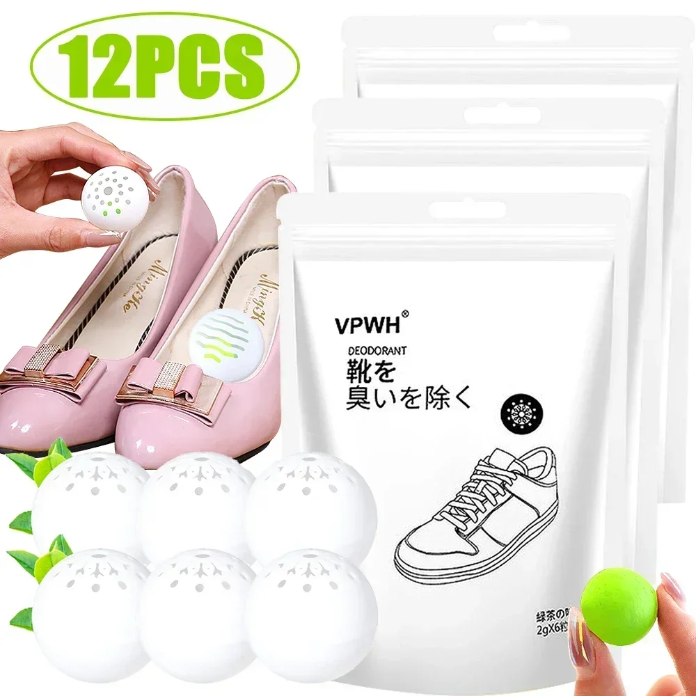 1-12Pcs Shoes Deodorant Green Tea Flavor Remove Stinky Balls Wardrobe Cabinet Bag Deodorizer Air Purifier Tool Foot Care Supply