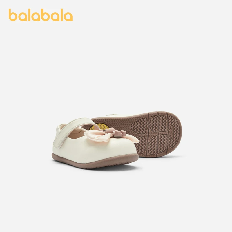 Balabala Princess Shoes Girls Baby Shoes Anti-slip 2024 New Autumn Cute Literary Leather Shoes Sweet Bowknot Kids Shoes 2