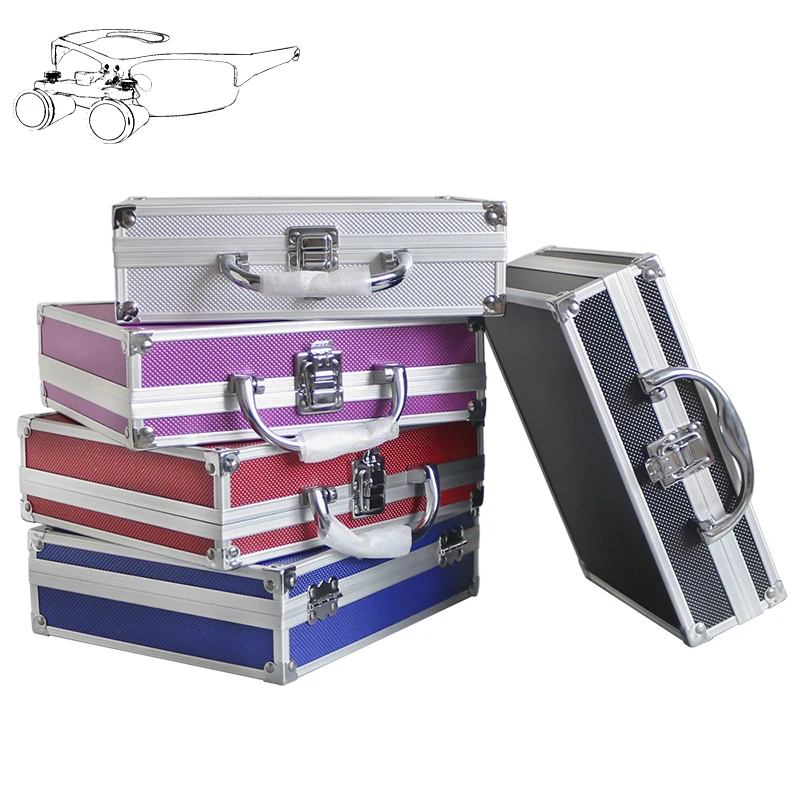 

Aluminium Alloy Box Portable Metal Suitcaes for Eyeglasses Dental Surgical Magnifier Glasses LED Headlight with Lock